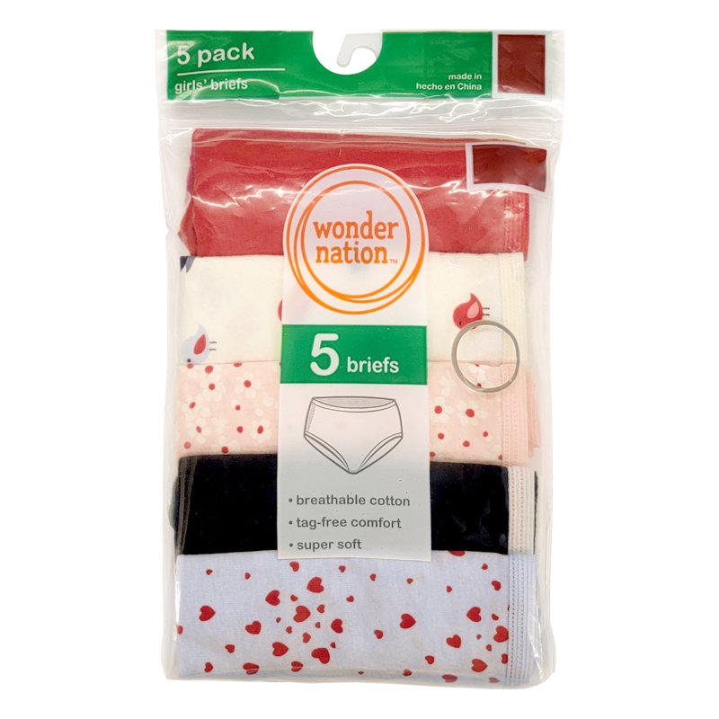 Wonder Nation Girls Cotton Brief Underwear 5-Pack Sizes 4-18