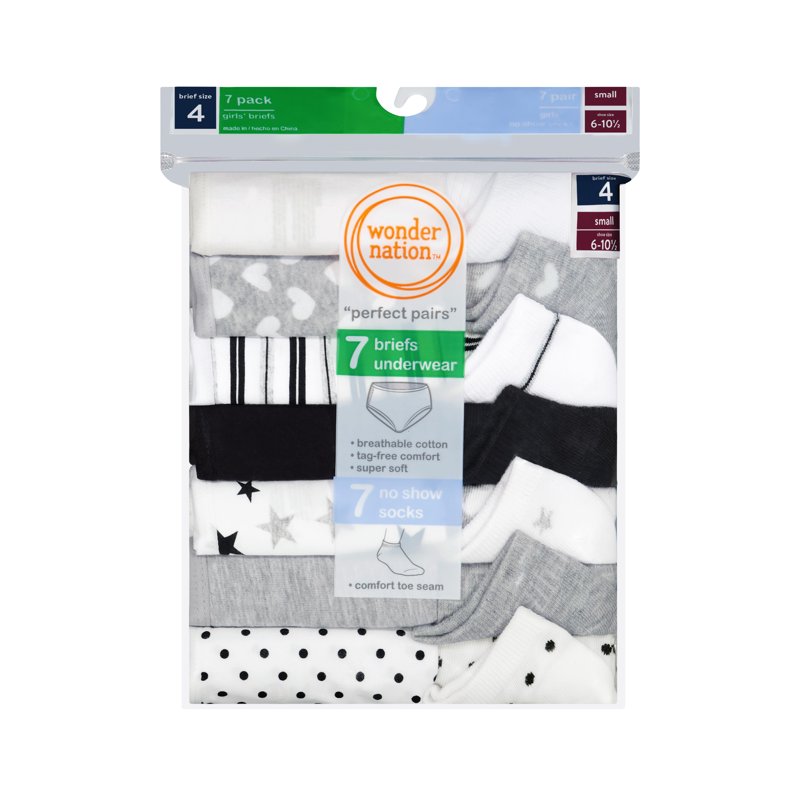 Wonder Nation Girls Cotton Underwear & Socks Bundle 14-Pack Sizes 4-16