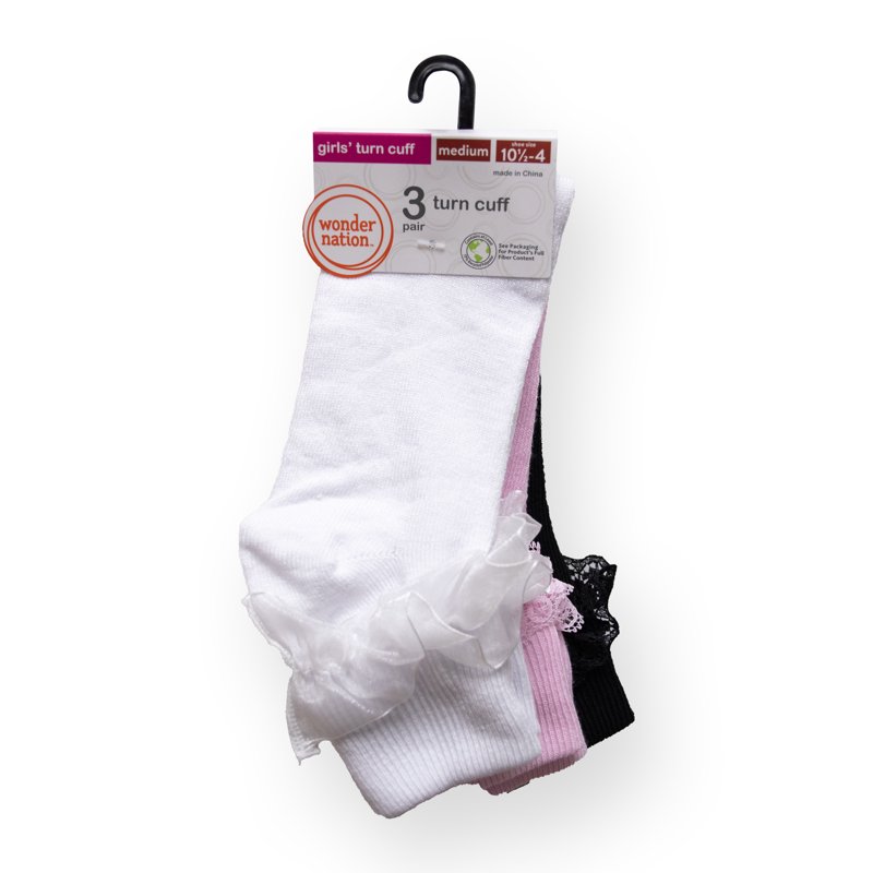 Wonder Nation Girls Dress Socks 3 Pack Sizes S-L