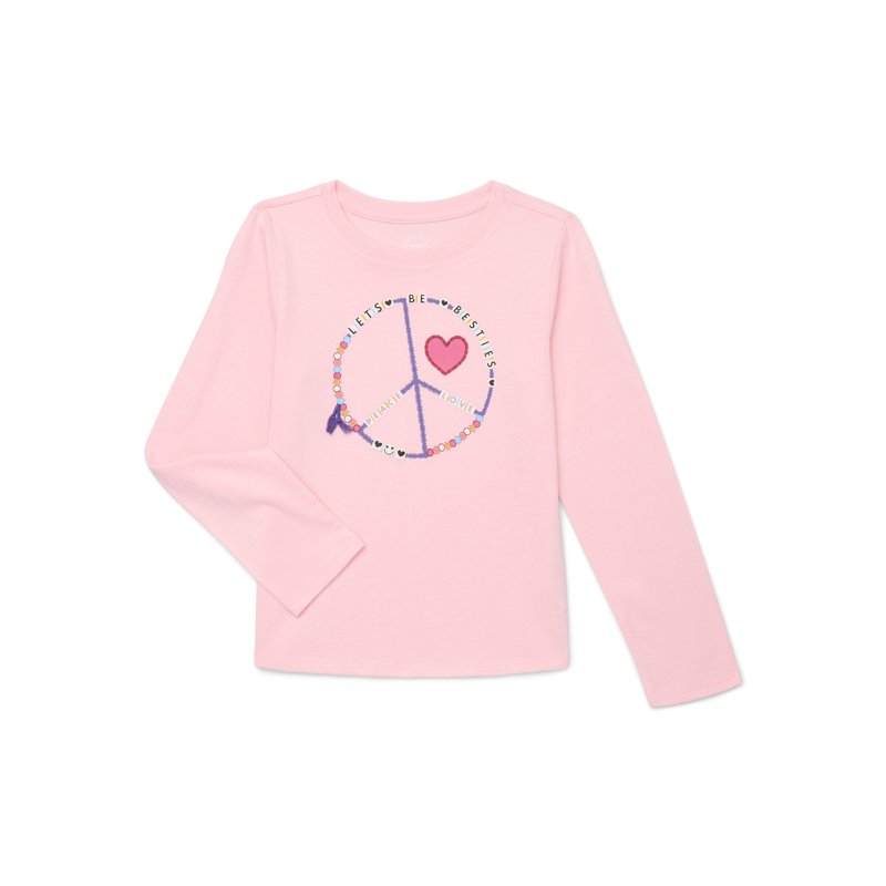 Wonder Nation Girls Embellished Tee with Long Sleeves Sizes 4-18 & Plus