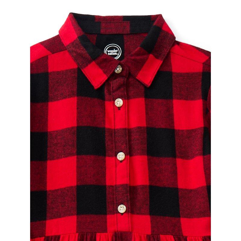 Wonder Nation Girls Flannel Dress With Long Sleeves Sizes 4-18 & Plus