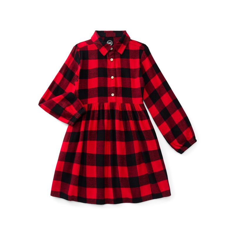 Wonder Nation Girls Flannel Dress with Long Sleeves Sizes 4-18 & Plus