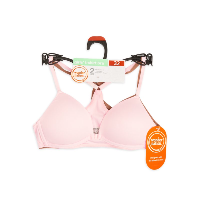 Wonder Nation Girls Front Close Wirefree T-Shirt Bra 2-Pack Sizes 30A-38A