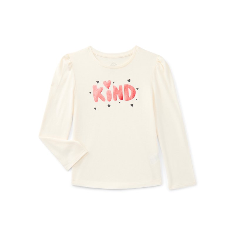 Wonder Nation Girls Gathered Shoulder Tee with Long Sleeves Sizes 4-10