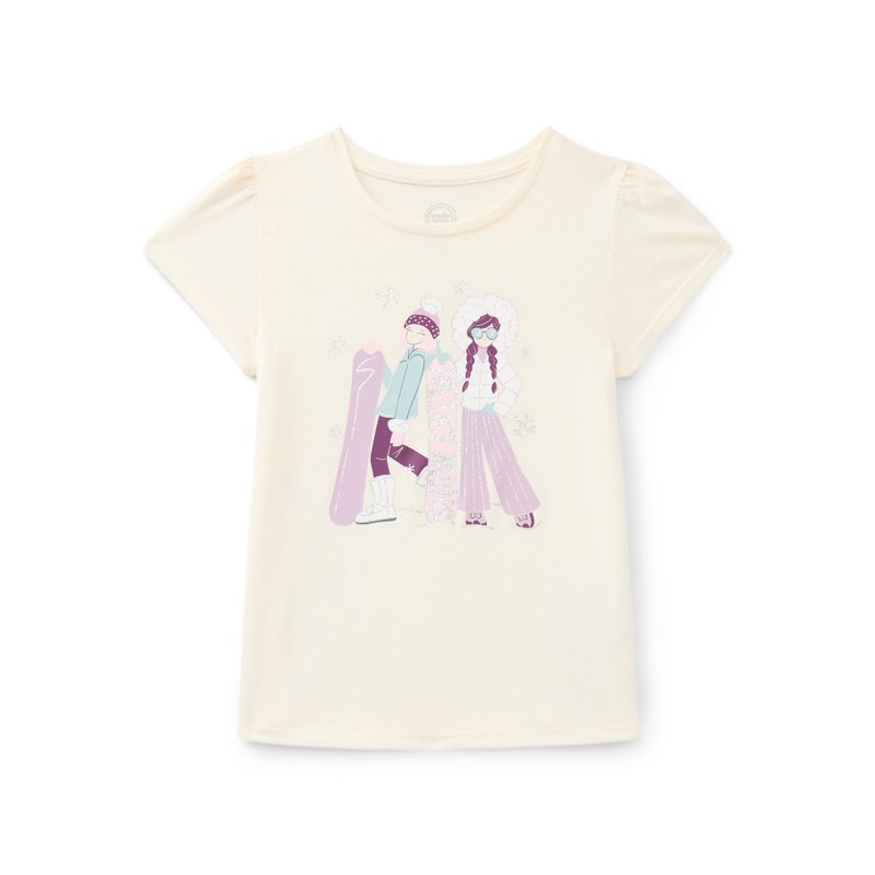 Wonder Nation Girls Gathered Shoulder Tee with Short Sleeves Sizes 4-10