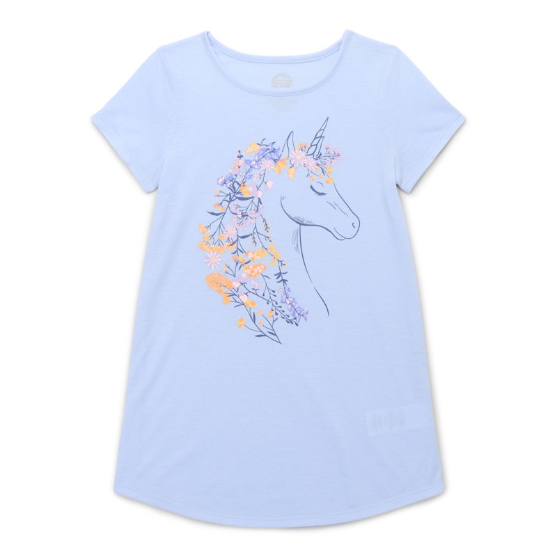 Wonder Nation Girls Graphic Print Sleep Dress With Short Sleeves 2-Pack Sizes 4-18 & Plus