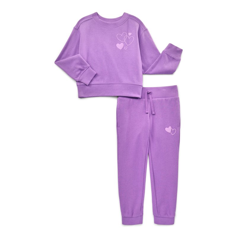 Wonder Nation Girls Graphic Sweatshirt and Joggers Fleece Set 2-Piece Sizes 4-18 & Plus