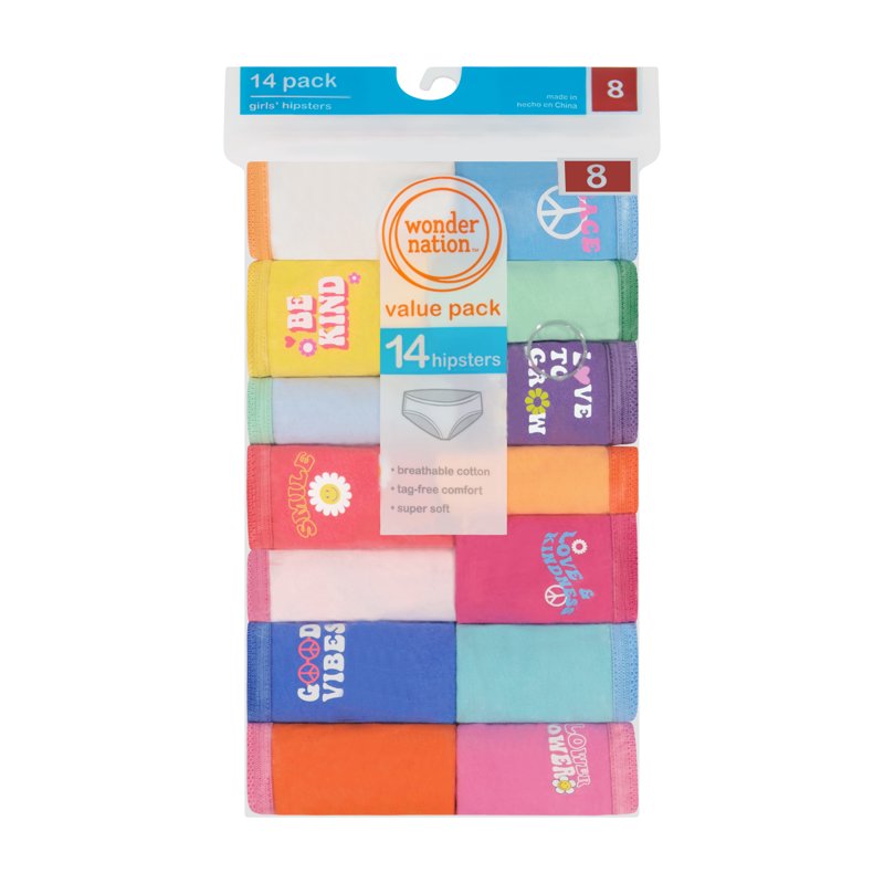 Wonder Nation Girls Hipster Cotton Underwear 14-Pack Sizes 4-18