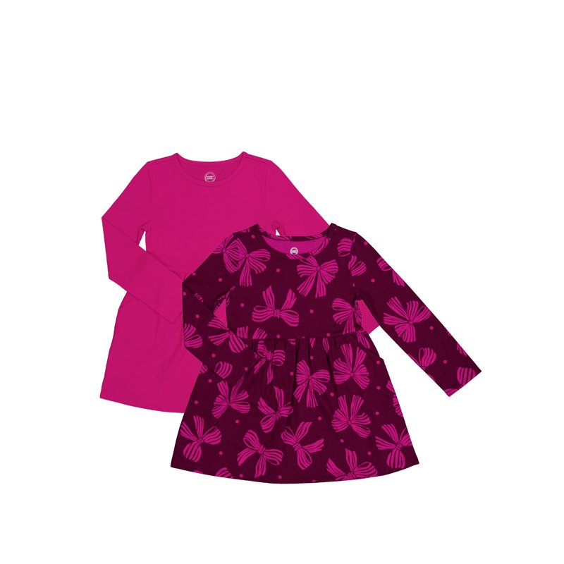 Wonder Nation Girls Long Sleeve Play Dress 2-Pack Sizes 4-18 & Plus