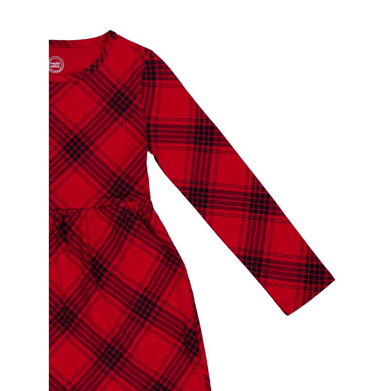 Wonder Nation Girls Long Sleeve Play Dress Sizes 4-18 & Plus