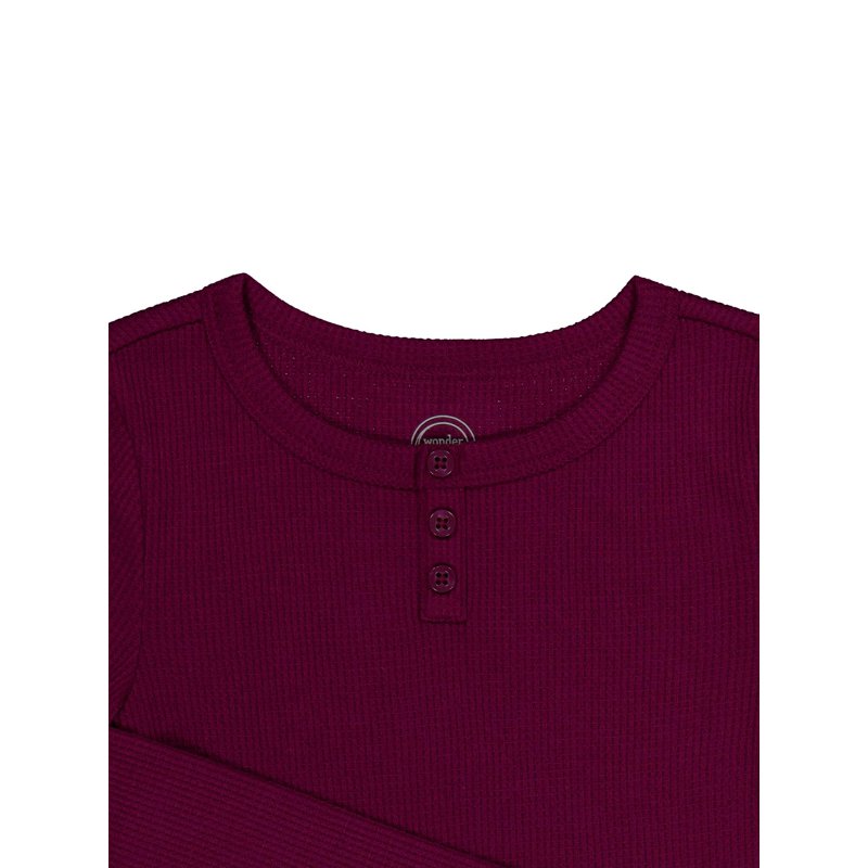 Wonder Nation Girls Long Sleeve Waffle Henley Knit Top Sizes 4-18 & Plus
