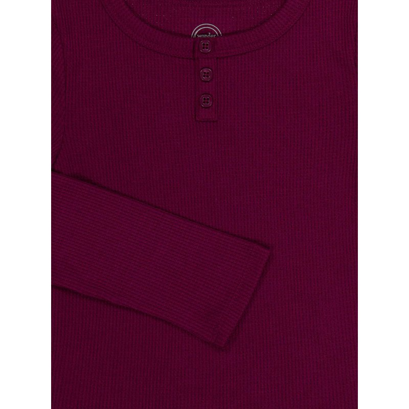 Wonder Nation Girls Long Sleeve Waffle Henley Knit Top Sizes 4-18 & Plus