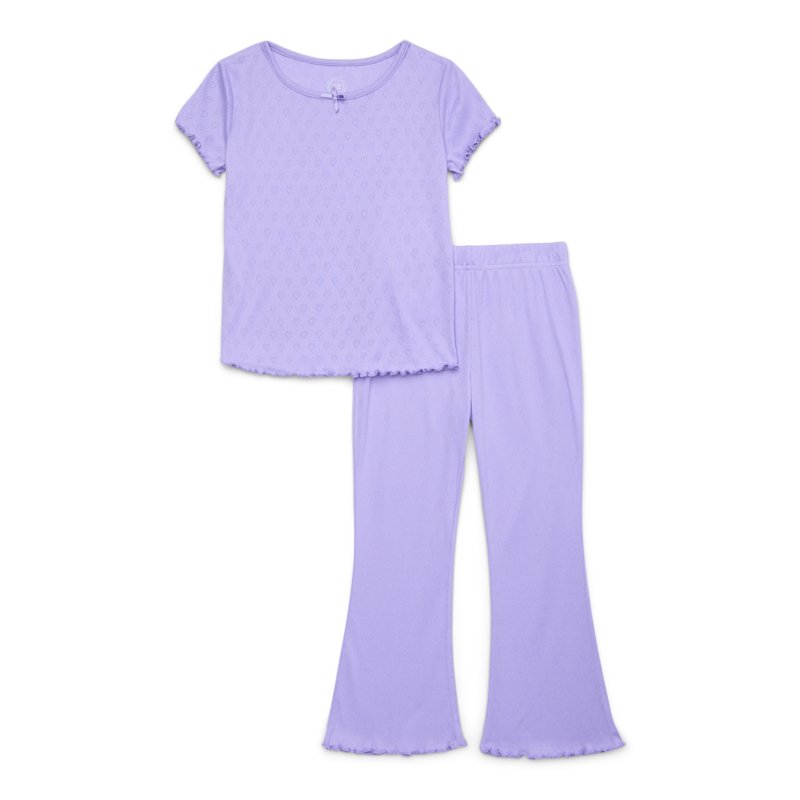 Wonder Nation Girls Pointelle Top and Flare Pants Pajama Set 2-Piece Sizes 4-18 Plus