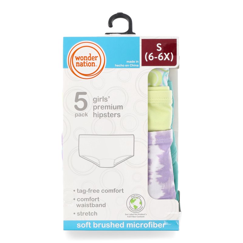 Wonder Nation Girls Premium Hipster Underwear 5-Pack Sizes S-XL