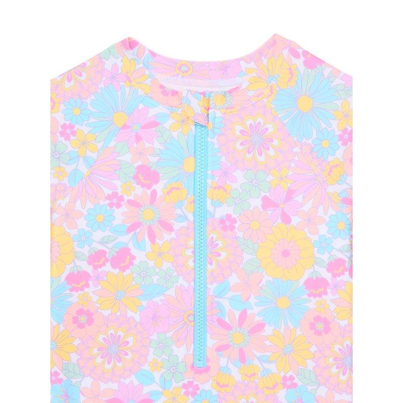 Wonder Nation Girls Printed Zip Rash Guard One-Piece Swimsuit With UPF50+ Sizes 4-18 & Plus