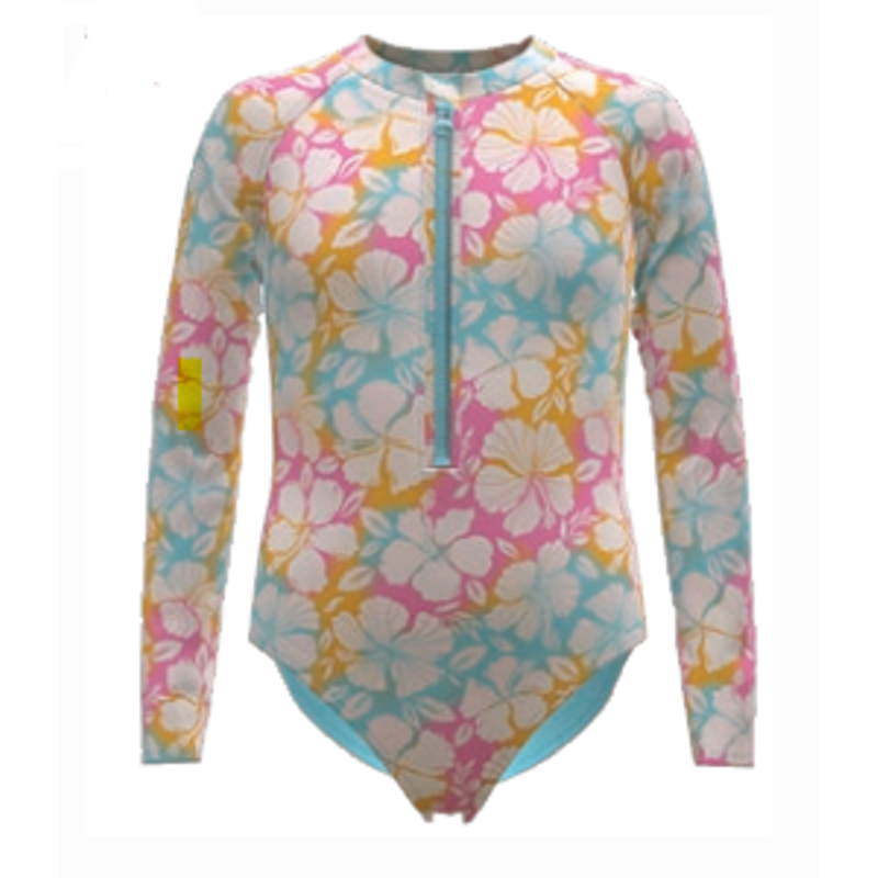 Wonder Nation Girls Printed Zip Rash Guard One-Piece Swimsuit with UPF50+ Sizes 4-18 & Plus