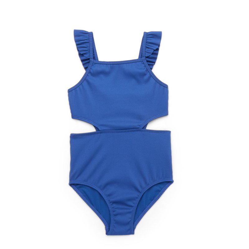 Wonder Nation Girls Rib Knit One Piece Swimsuit with Ruffle Straps and UPF 50 1-Piece Sizes 4-18 & Plus