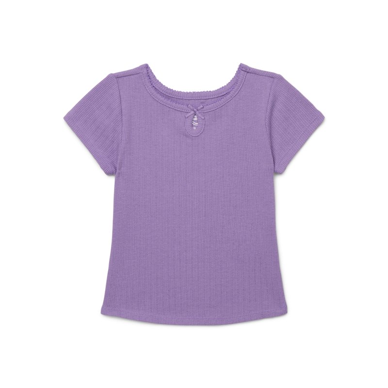 Wonder Nation Girls Ribbed Pointelle Keyhole T-Shirt Sizes 4-18 & Plus