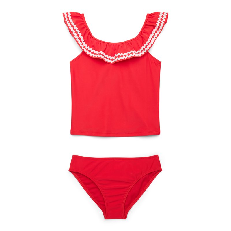 Wonder Nation Girls Ruffle Smocked Tankini Top and Bikini Bottoms Swim Set with UPF 50 2-Piece Sizes 4-16