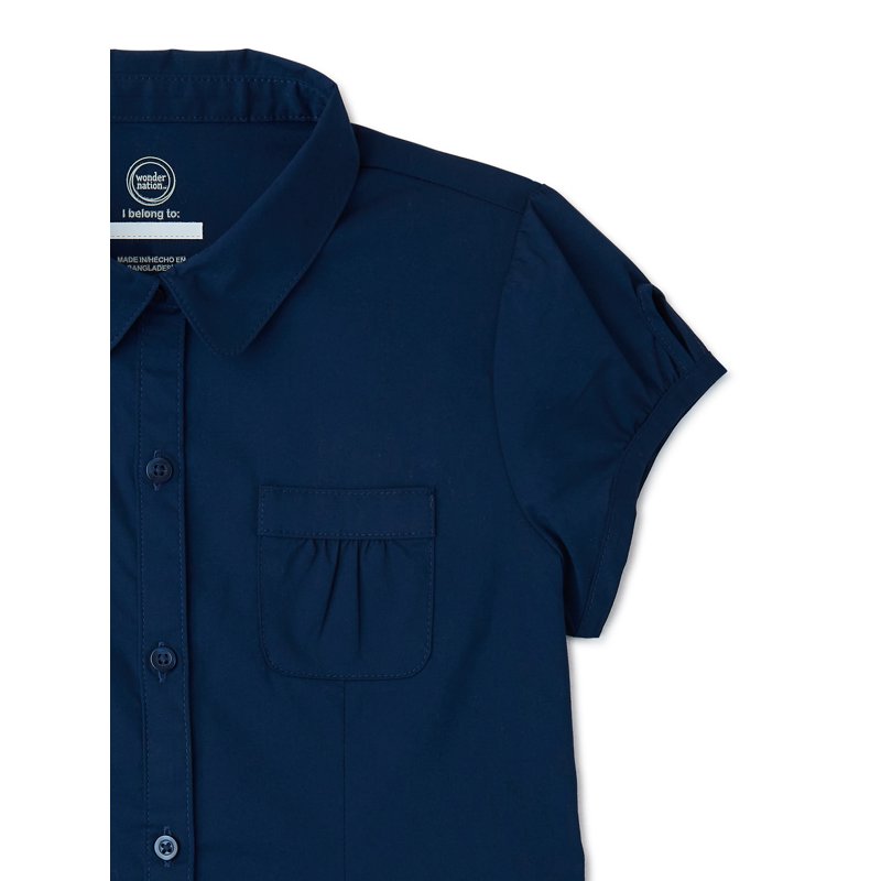 Wonder Nation Girls School Uniform Button-Up Shirt Dress Sizes 4-16