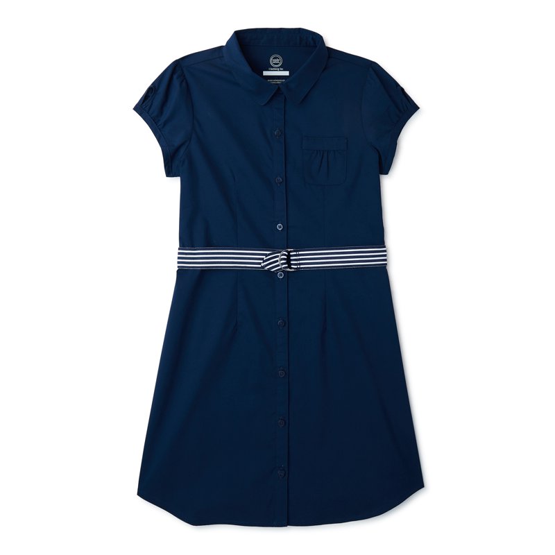 Wonder Nation Girls School Uniform Button-Up Shirt Dress Sizes 4-16