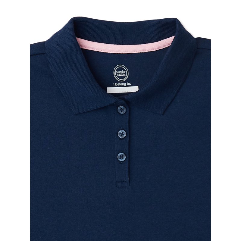 Wonder Nation Girls School Uniform Interlock Short Sleeve Polo Shirt 2-Pack Sizes 4-18 & 10-16 Plus
