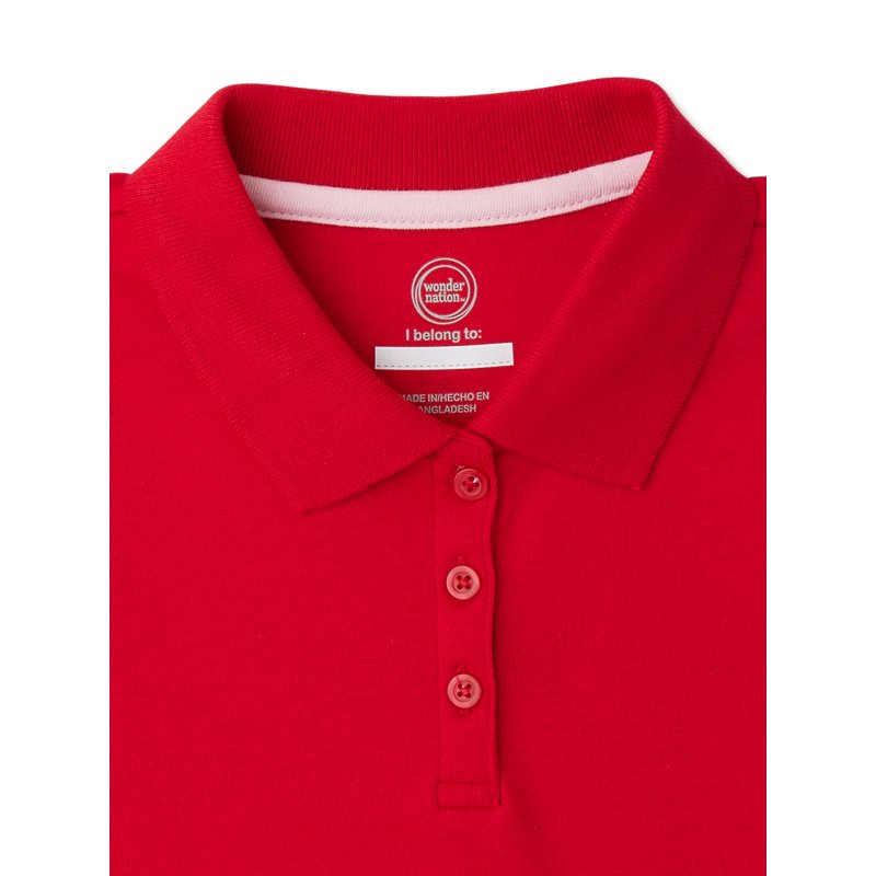 Wonder Nation Girls School Uniform Interlock Short Sleeve Polo Shirt 4-Pack Sizes 4-18