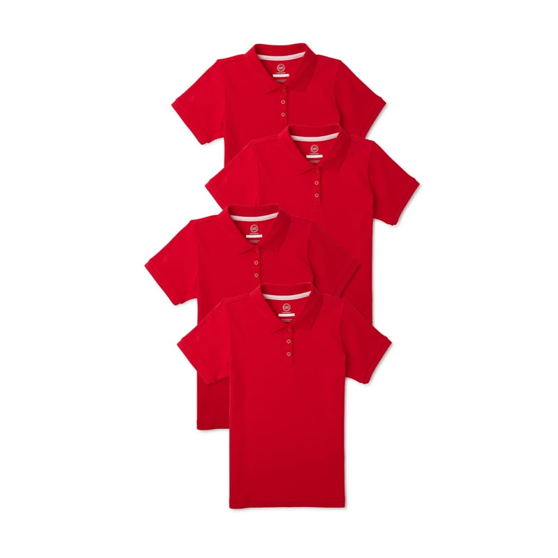 Wonder Nation Girls School Uniform Interlock Short Sleeve Polo Shirt 4-Pack Sizes 4-18
