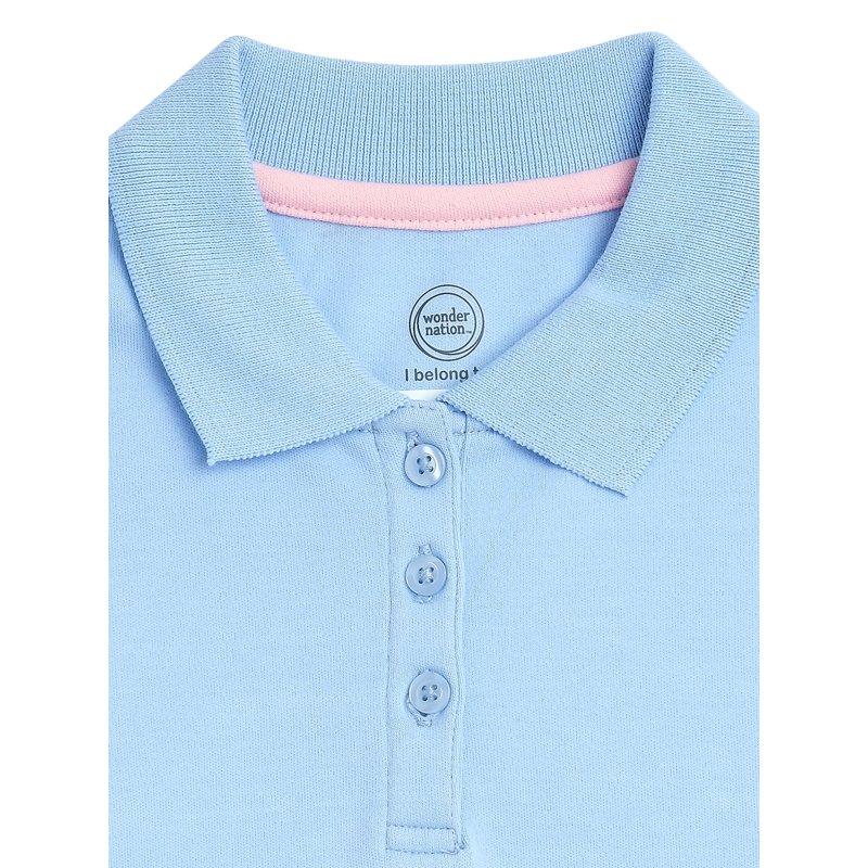 Wonder Nation Girls School Uniform Long Sleeve Interlock Polo Shirt 2-Pack Sizes 4-18 & 10-16 Plus