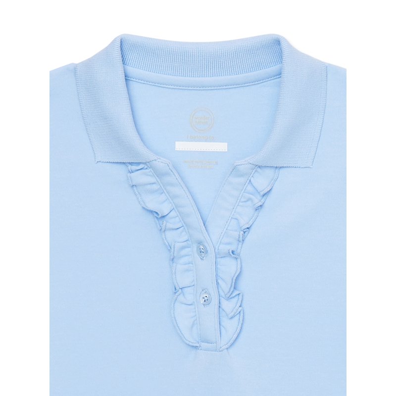 Wonder Nation Girls School Uniform Short Sleeve Interlock Ruffle Polo Shirt Sizes 4-18