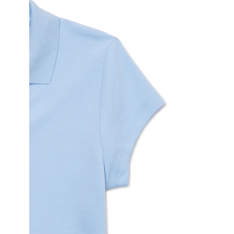 Wonder Nation Girls School Uniform Short Sleeve Interlock Ruffle Polo Shirt Sizes 4-18