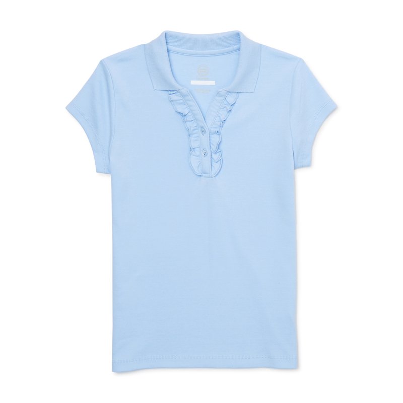 Wonder Nation Girls School Uniform Short Sleeve Interlock Ruffle Polo Shirt Sizes 4-18