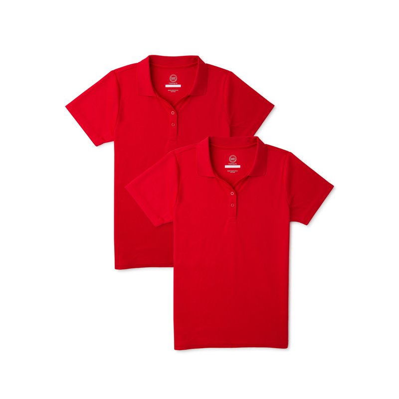 Wonder Nation Girls School Uniform Short Sleeve Performance Polo Shirt 2-Pack Sizes 4-18