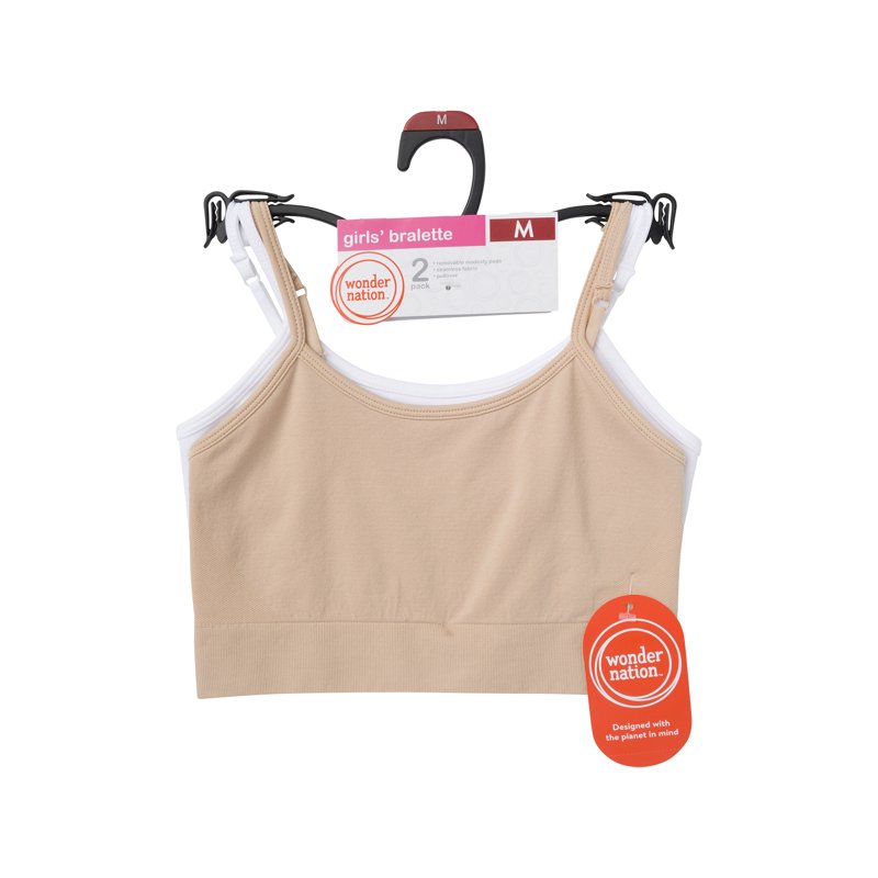 Wonder Nation Girls' Seamless Brami Recycled Bra 2-Pack Sizes XS-2XL