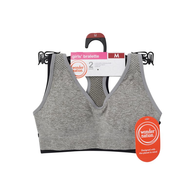 Wonder Nation Girls' Seamless Racerback Recycled Sports Bra 2-Pack Sizes XS-XXL