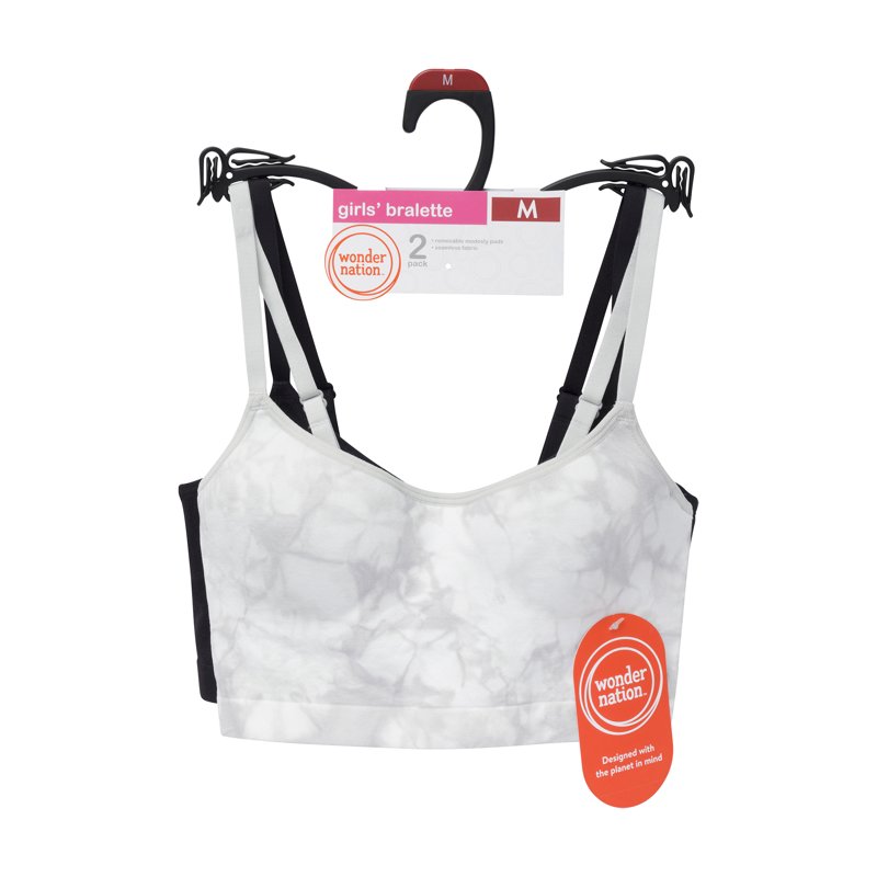 Wonder Nation Girls' Seamless Recycled Molded Longline Bra 2-pack Sizes XS-2XL