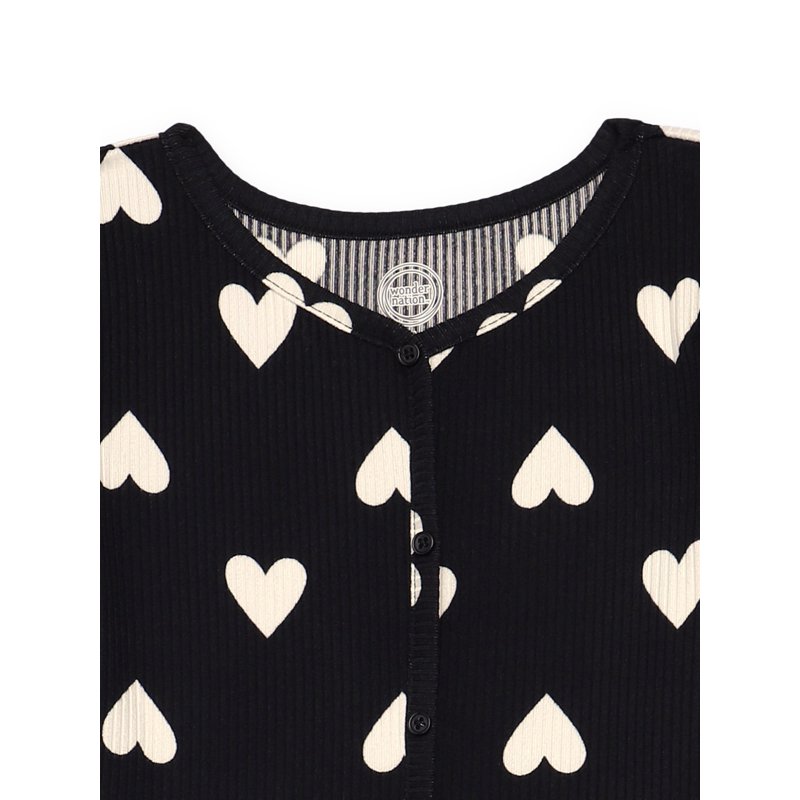 Wonder Nation Girls Short Sleeve Rib Top And Pants Pajama Set With Scrunchie 3-Piece Sizes 4-18 Plus