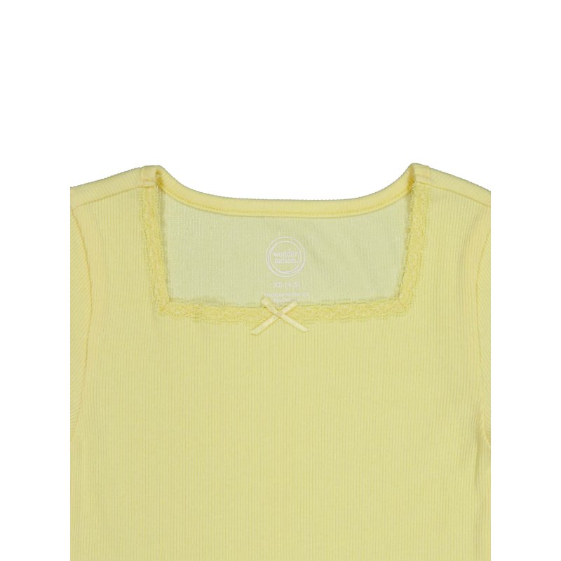 Wonder Nation Girls Short Sleeve Square Neck Bow Top Sizes 4-18 & Plus