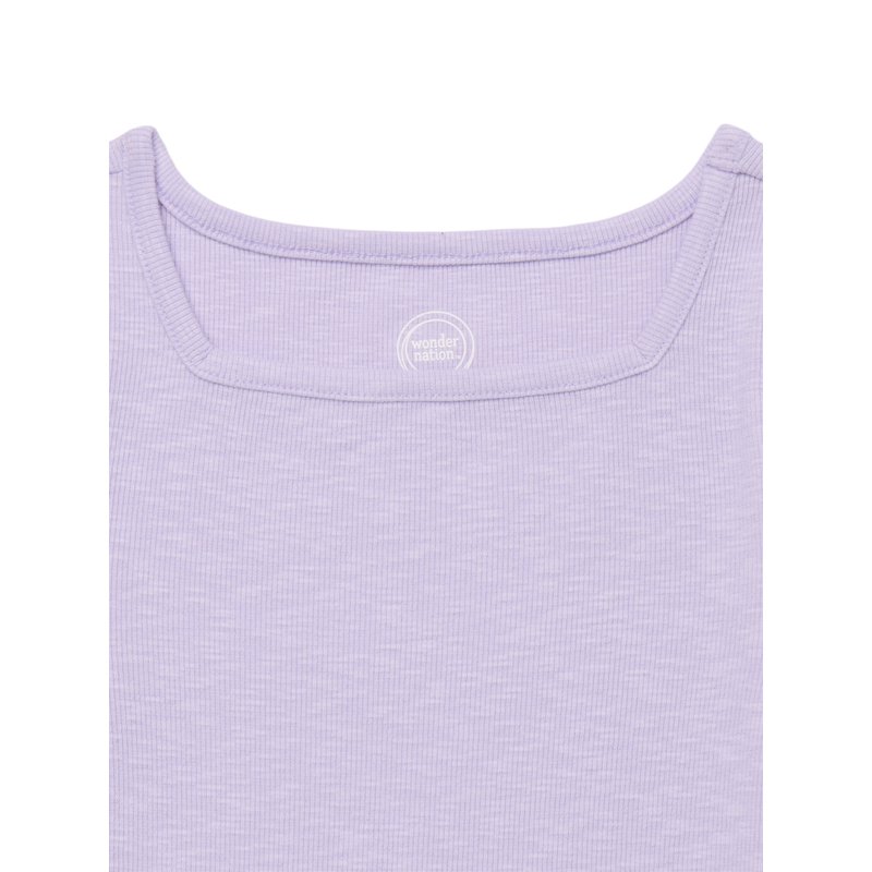 Wonder Nation Girls Short Sleeve Square Neck Ribbed T-Shirt Sizes 4-18 & Plus