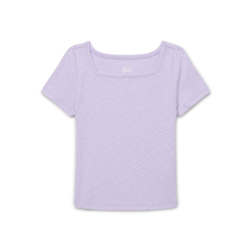 Wonder Nation Girls Short Sleeve Square Neck Ribbed T-Shirt Sizes 4-18 & Plus