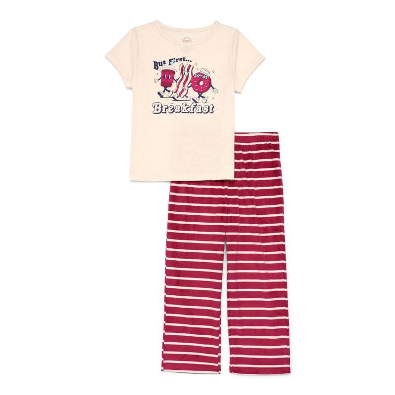Wonder Nation Girls Short Sleeve Tee and Pants Pajama Set 2-Piece Sizes 4-18 Plus