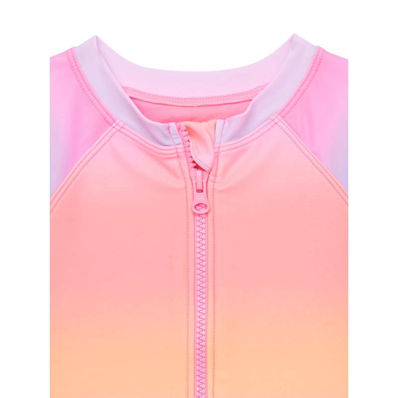Wonder Nation Girls Short Sleeve Zip-Up Rash Guard One-Piece Swimsuit With UPF 50 Sizes 4-18 & Plus