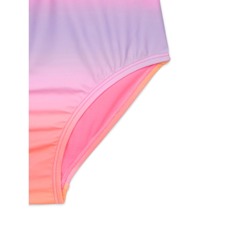 Wonder Nation Girls Short Sleeve Zip-Up Rash Guard One-Piece Swimsuit With UPF 50 Sizes 4-18 & Plus