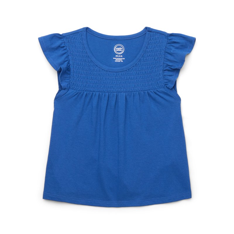 Wonder Nation Girls Smocked Flutter Sleeve Top Sizes 4-18 & Plus