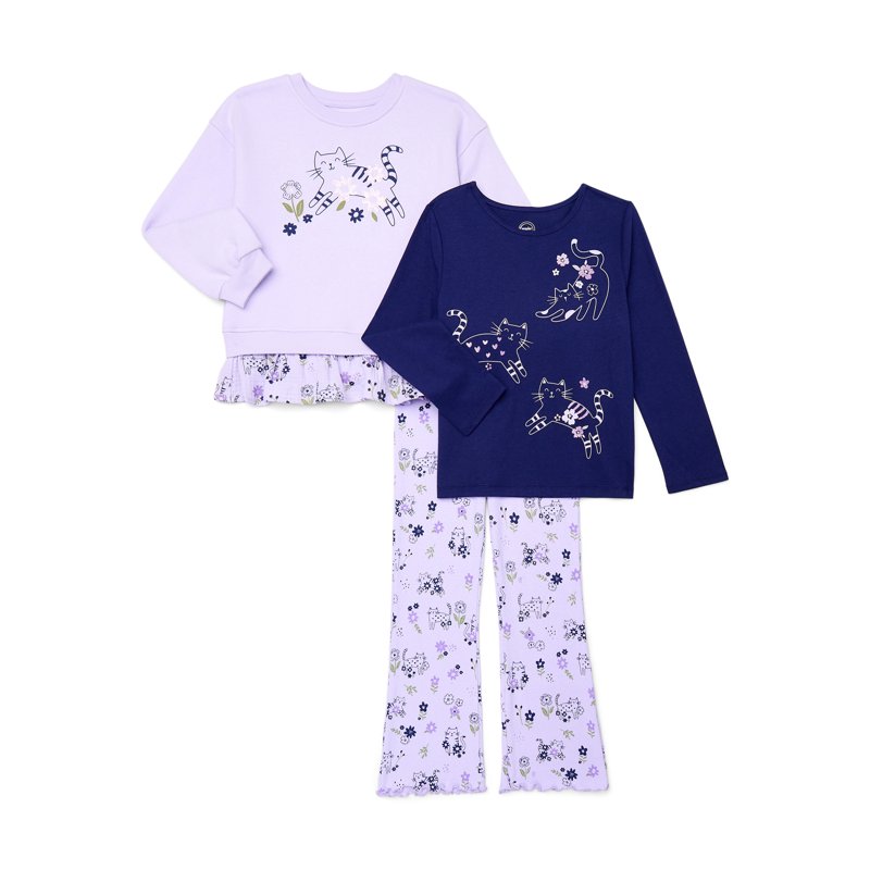 Wonder Nation Girls Sweatshirt and Tee with Flare Leggings Outfit Set 3-Piece Sizes 4-10