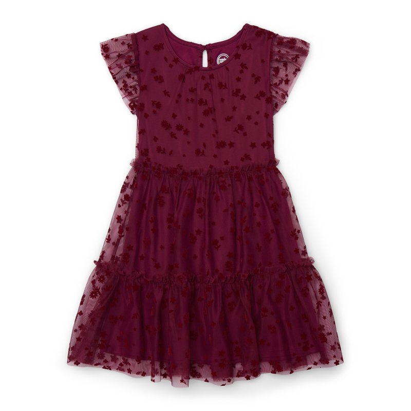 Wonder Nation Girls Tulle Floral Print Dress with Flutter Sleeves Sizes 4-18 & Plus