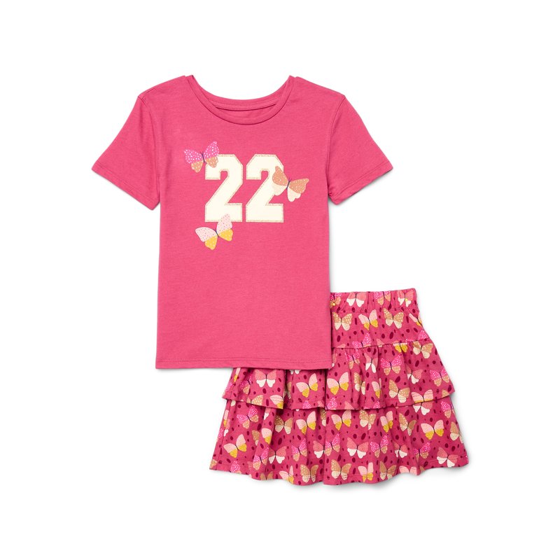 Wonder Nation Little Girls 2-Piece Short Sleeve Graphic Tee and Skirt Set Sizes 4-10