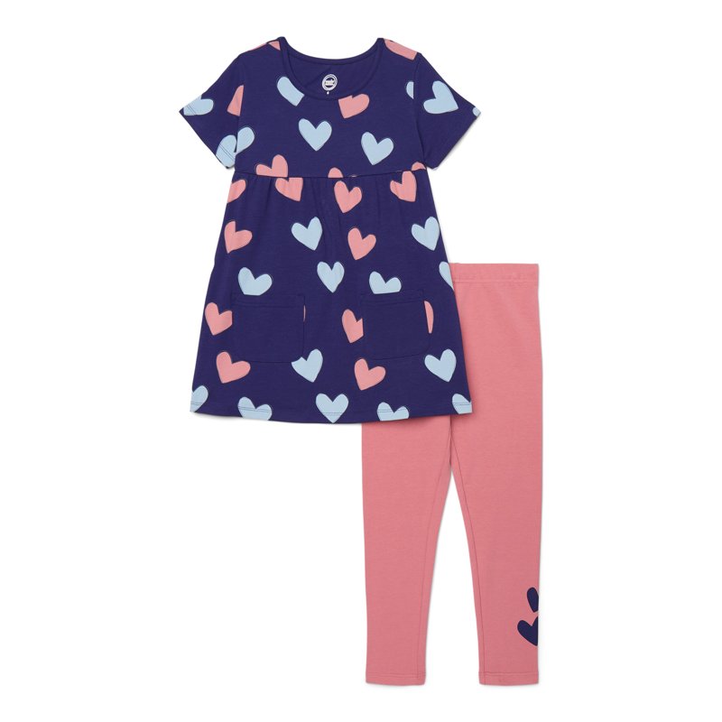 Wonder Nation Little Girls 2-Piece T-Shirt Dress and Leggings Outfit Set Sizes 4-10