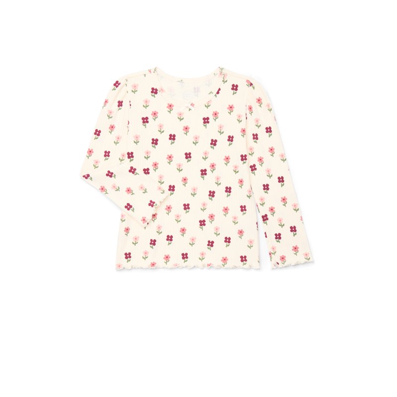 Wonder Nation Little Girls Long Sleeve Lettuce Edge Tee Sizes 4-10