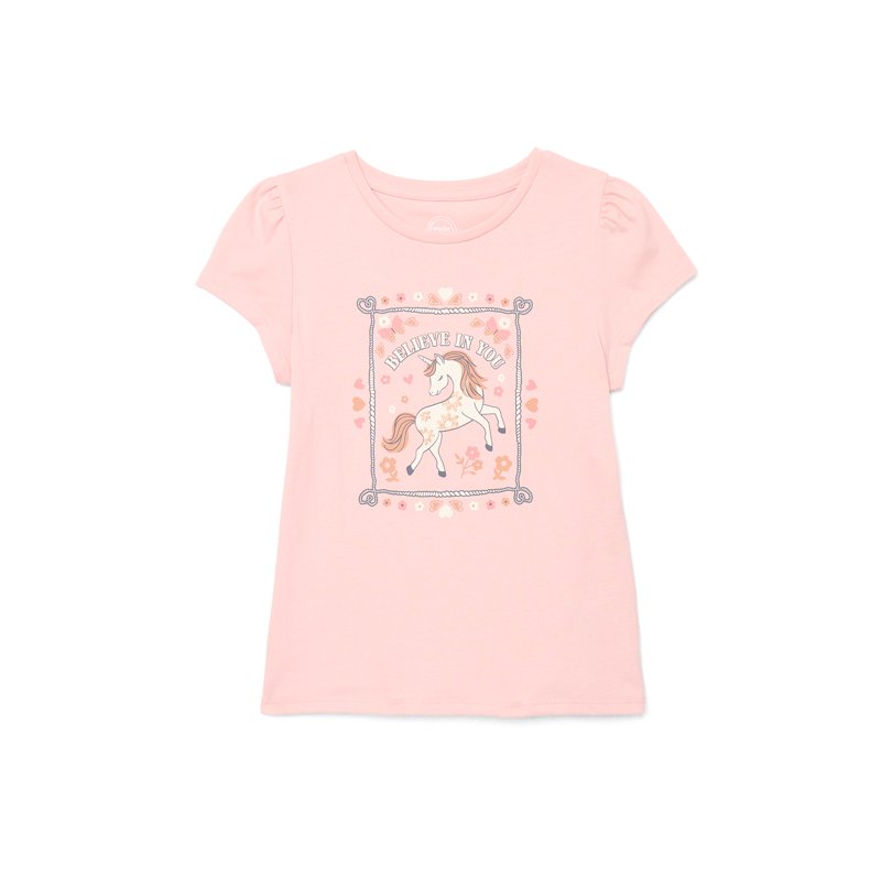 Wonder Nation Little Girls Short Puff Sleeve Graphic Tee Sizes 4-10